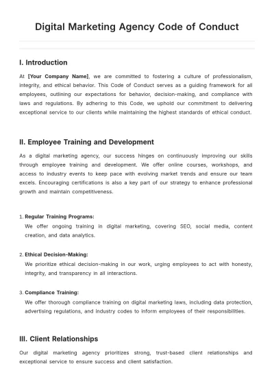 Free Digital Marketing Agency Code of Conduct Template to Edit Online