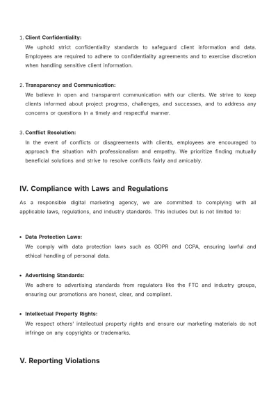 Free Digital Marketing Agency Code of Conduct Template to Edit Online