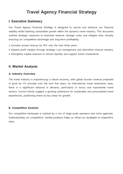 Free Travel Agency Financial Strategy Template to Edit Online