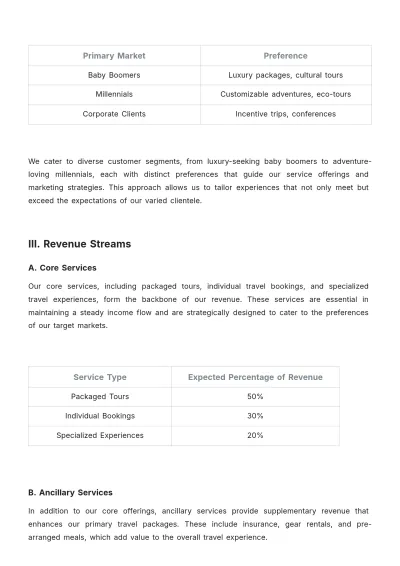 Free Travel Agency Financial Strategy Template to Edit Online