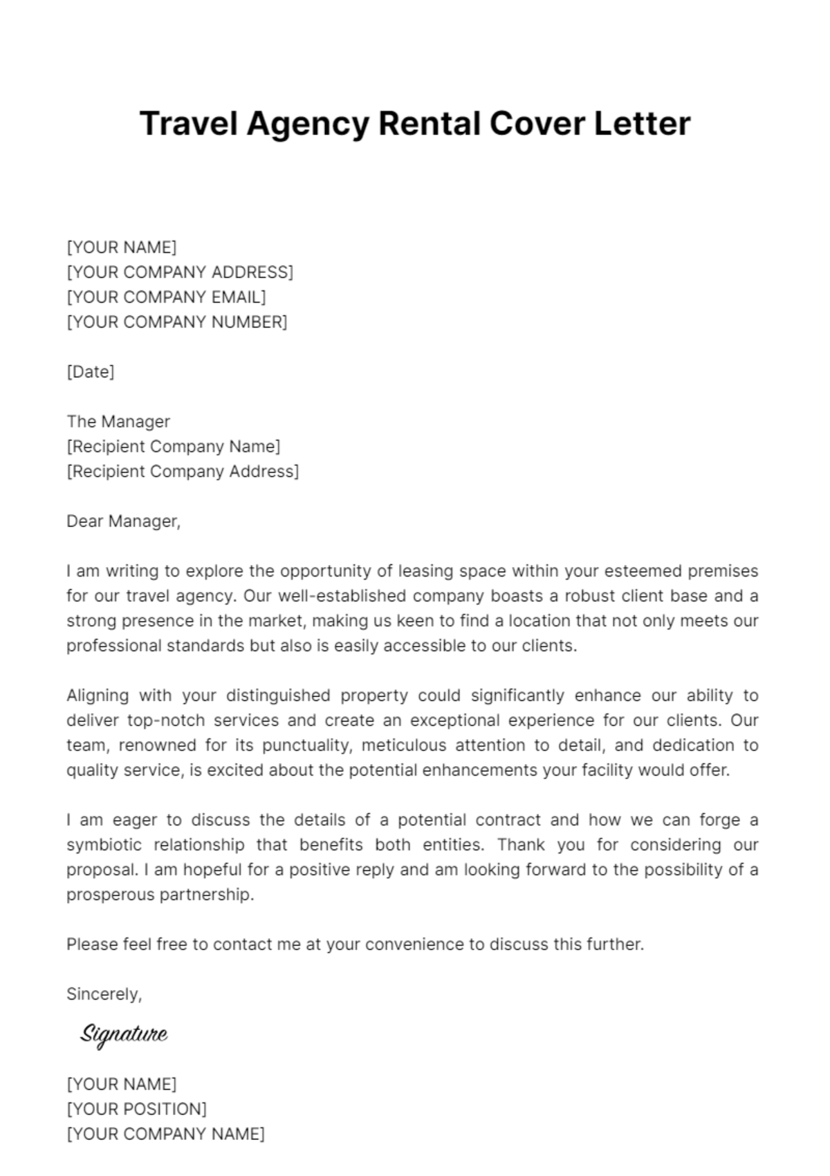 Free Travel Agency Rental Cover Letter Template