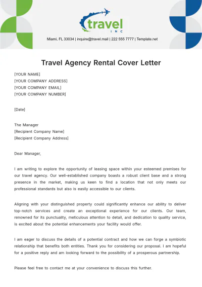 Free Travel Agency Rental Cover Letter Template to Edit Online