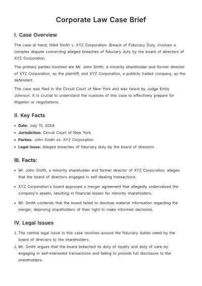 Free Corporate Law Case Brief Template to Edit Online
