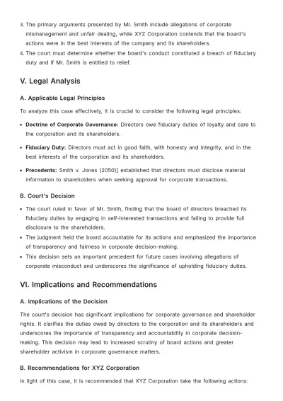 Free Corporate Law Case Brief Template to Edit Online