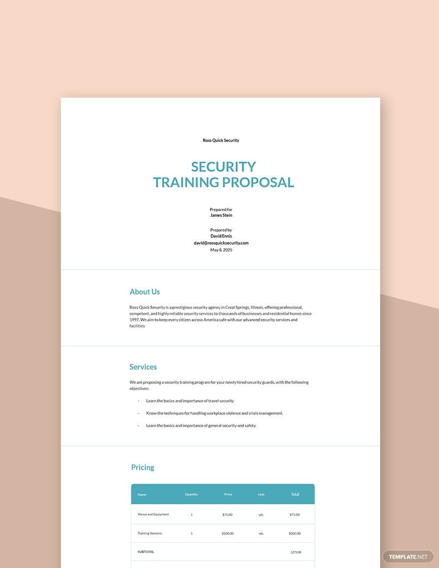 Security Training Proposal Template
