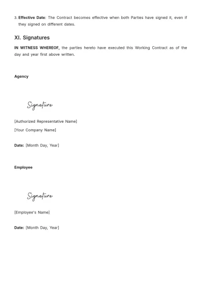 Free Travel Agency Working Contract Template to Edit Online