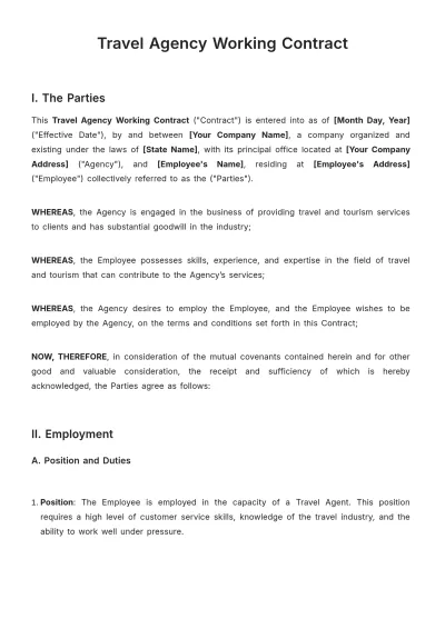Free Travel Agency Working Contract Template to Edit Online