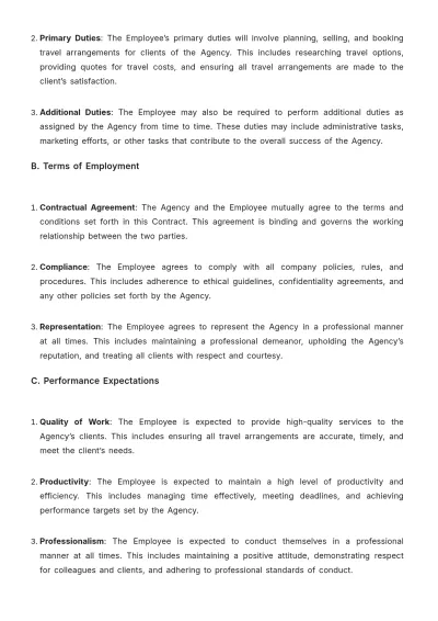 Free Travel Agency Working Contract Template to Edit Online