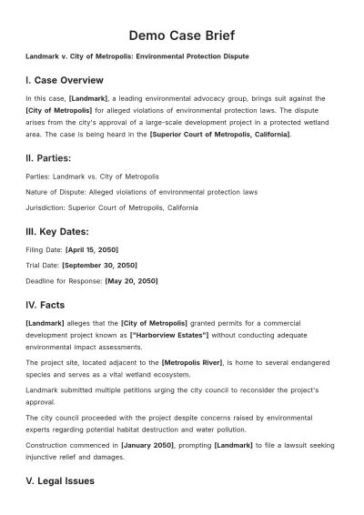 Free Demo Case Brief Template to Edit Online