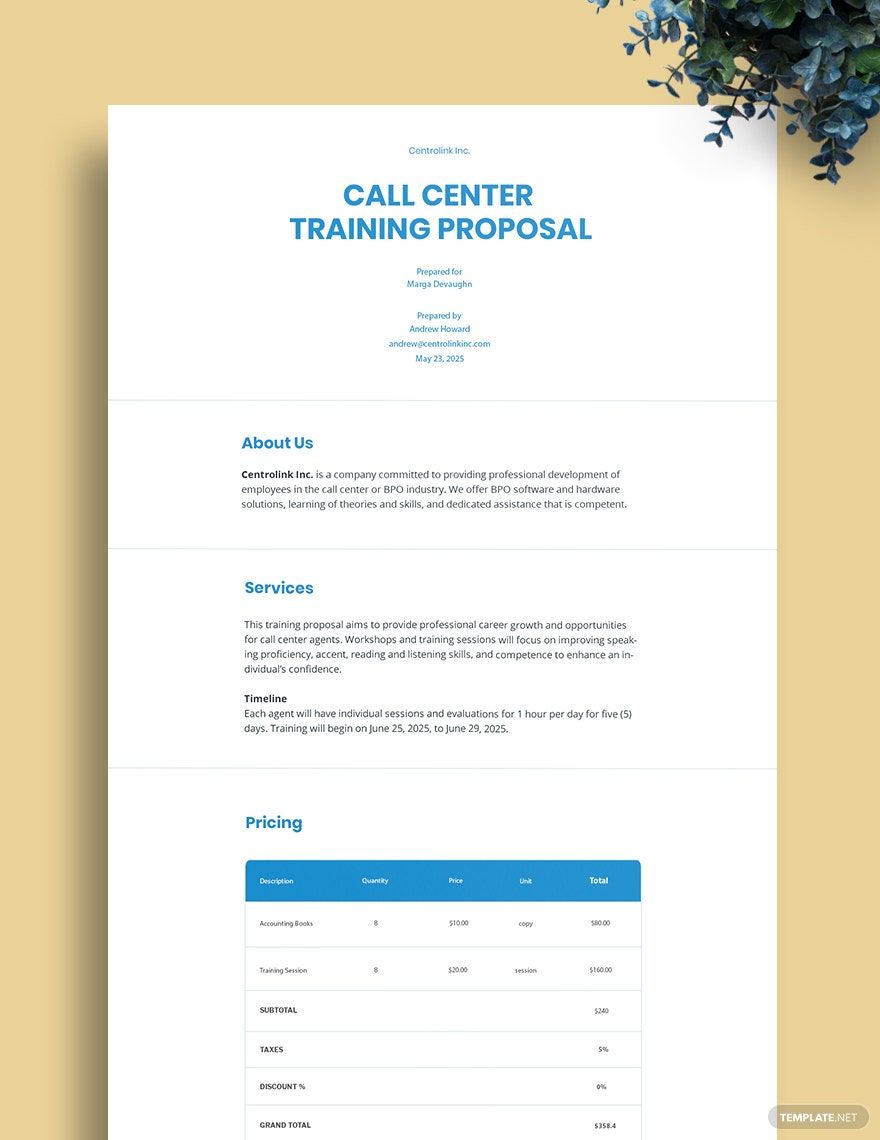 Call Center Training Proposal Template