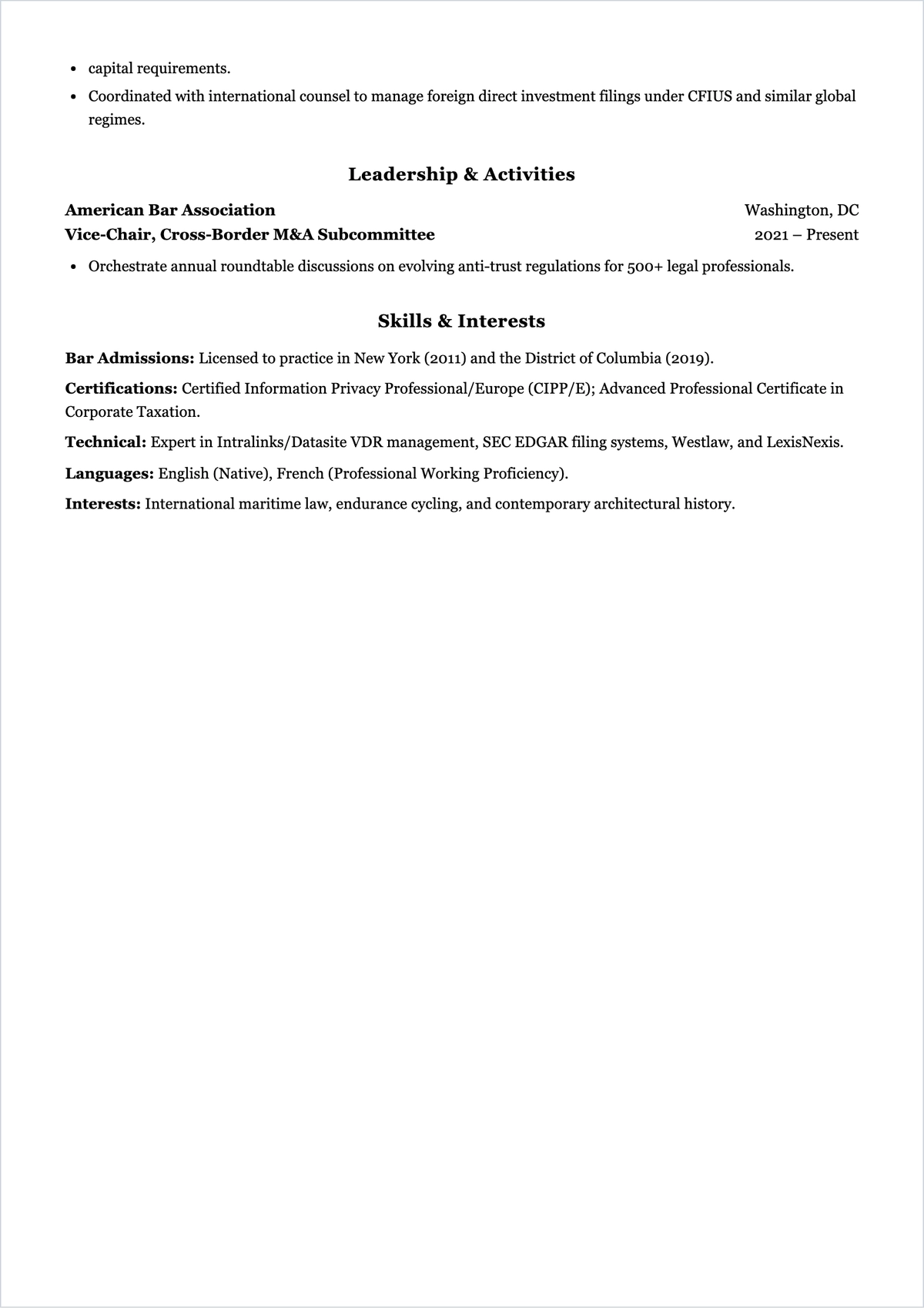 Free CV Legal ATS CV Template, AI CV Builder