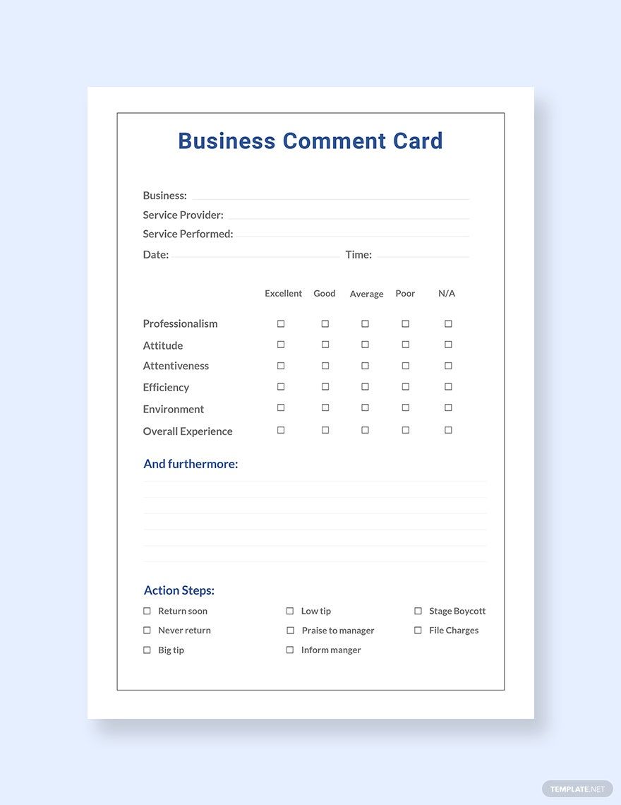 Business Comment Card Template