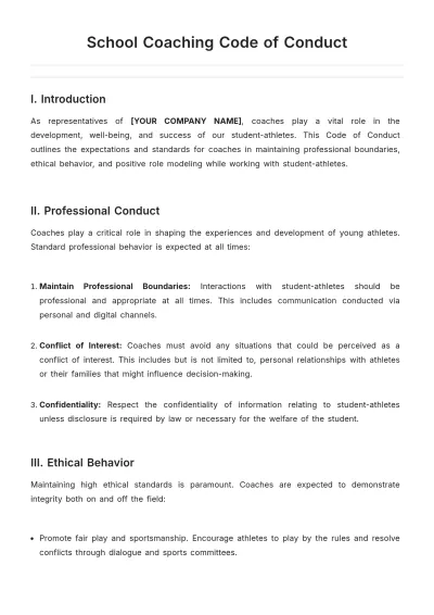Free School Coaching Code of Conduct Template to Edit Online