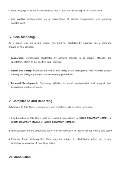 Free School Coaching Code of Conduct Template to Edit Online