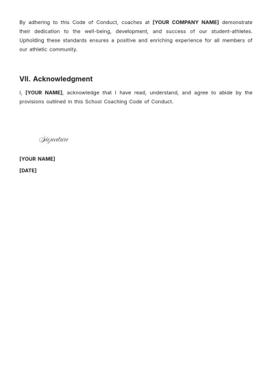 Free School Coaching Code of Conduct Template to Edit Online
