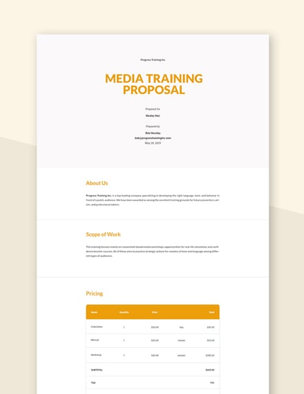 Media Training Proposal Template Word Doc Apple Mac Pages Google Docs