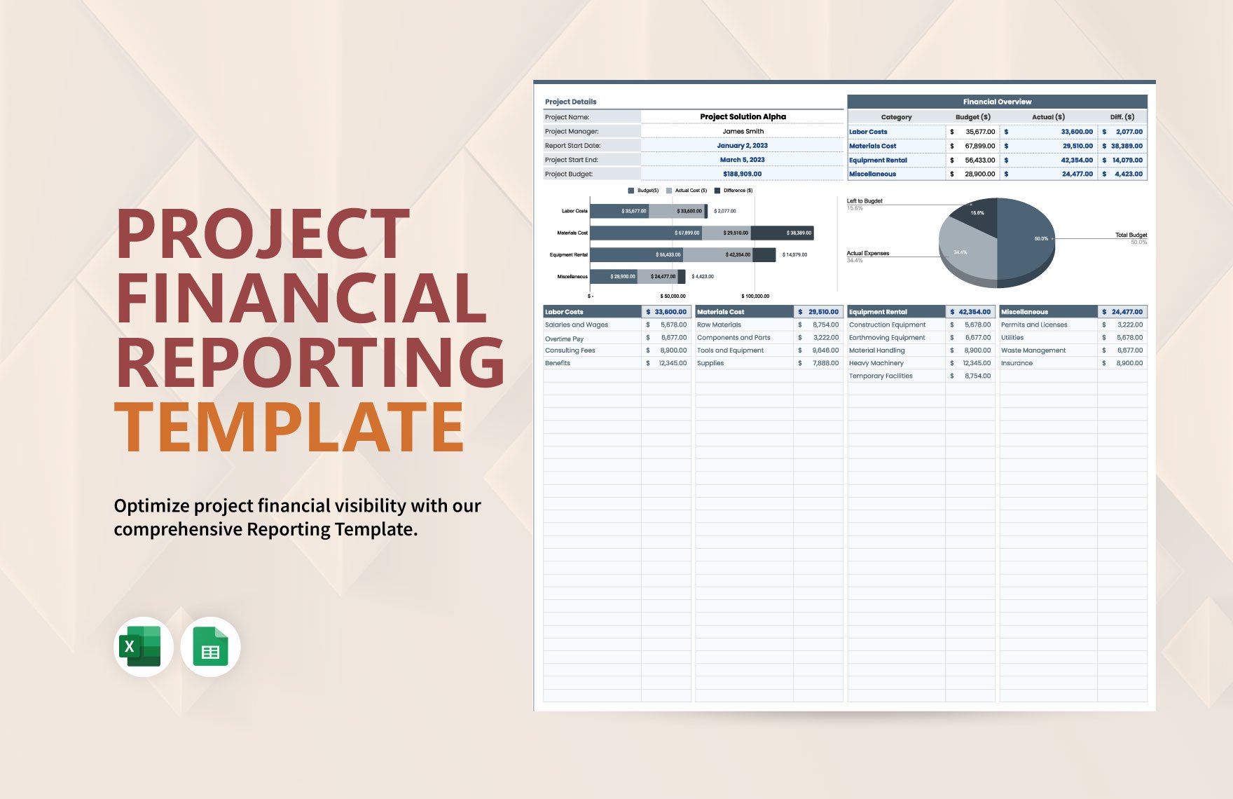 Project Financial Reporting Template in Excel, Google Sheets