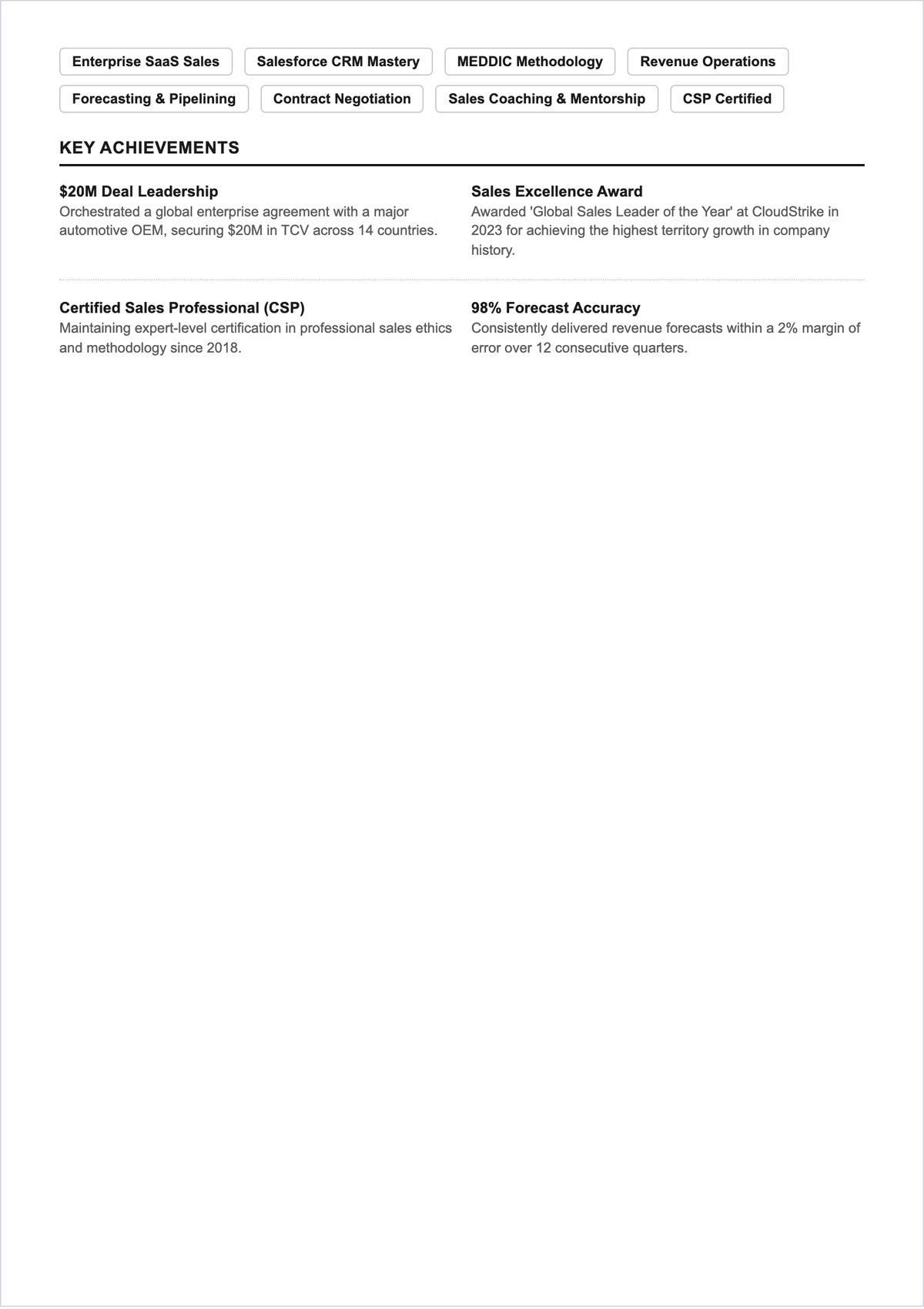 Free CV Sales ATS CV Template, AI CV Builder