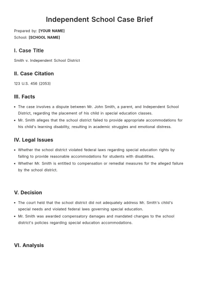 Free Independent School Case Brief Template to Edit Online