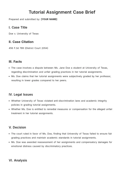 Free Tutorial Assignment Case Brief Template to Edit Online