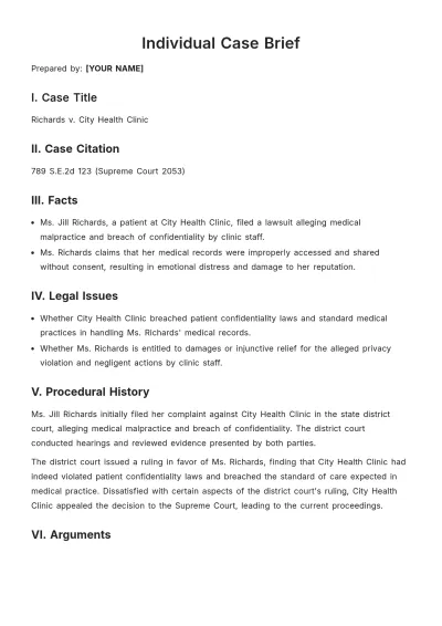 Free Individual Case Brief Template to Edit Online