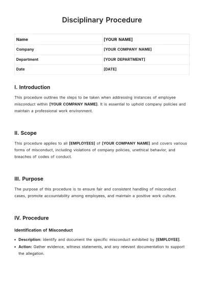 Free Disciplinary Procedure Template to Edit Online