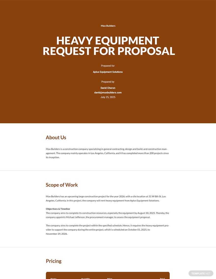 Equipment Request For Proposal Template Google Docs Word Apple 