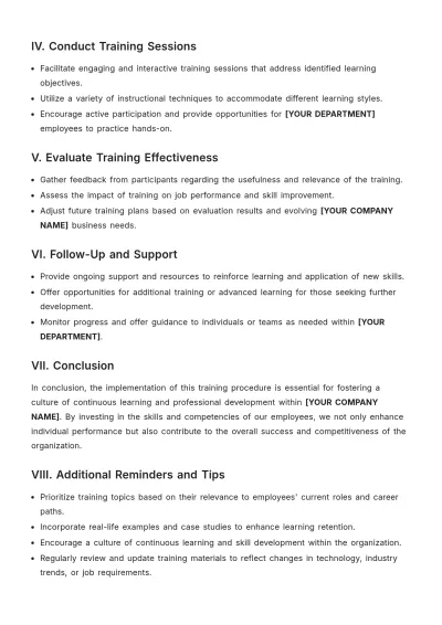 Free Training Procedure Template to Edit Online