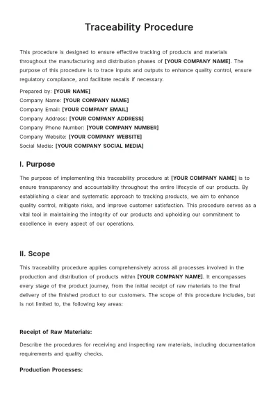 Free Traceability Procedure Template to Edit Online