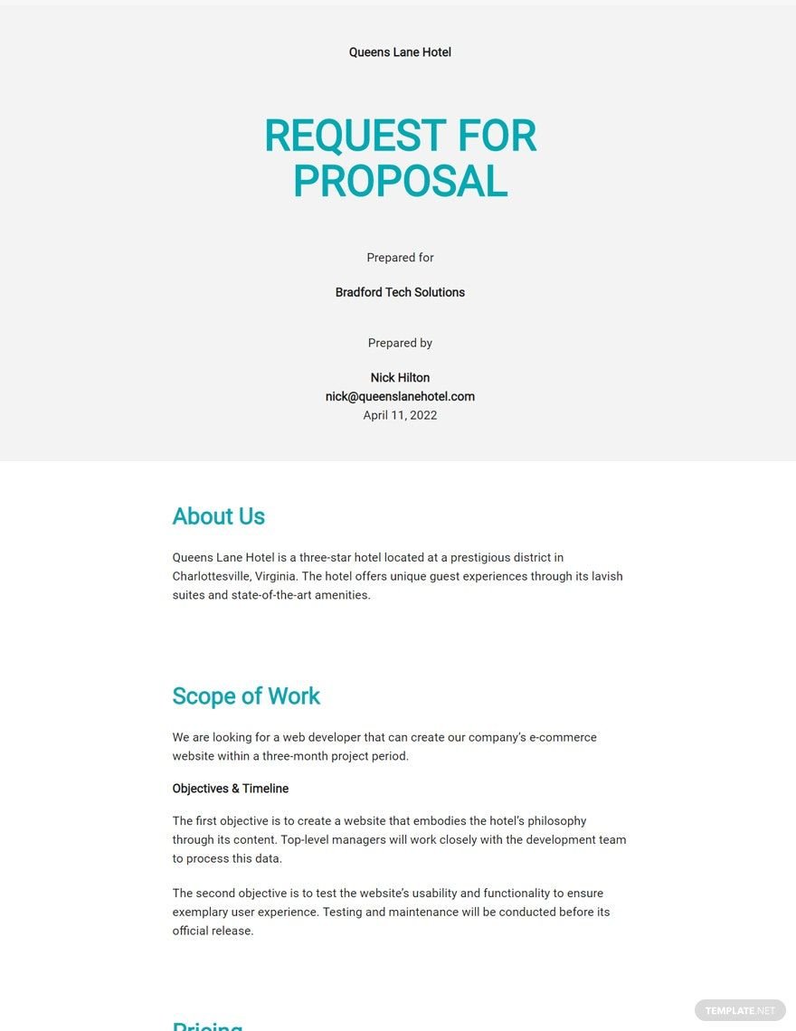 Hotel Request for Proposal Template Google Docs Word Apple Pages