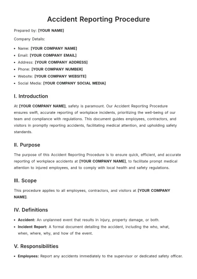 Free Accident Reporting Procedure Template to Edit Online