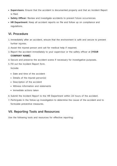 Free Accident Reporting Procedure Template to Edit Online