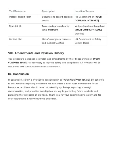 Free Accident Reporting Procedure Template to Edit Online