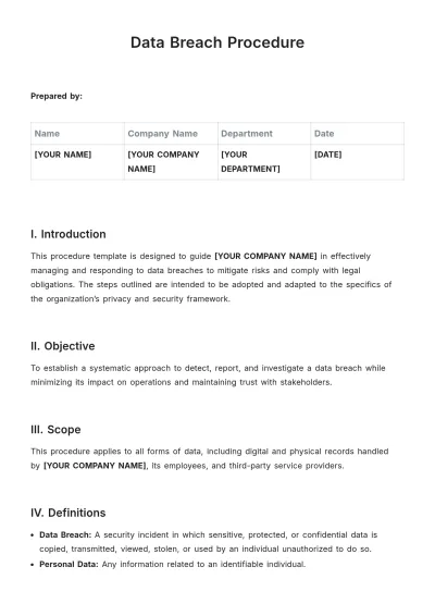 Free Data Breach Procedure Template to Edit Online