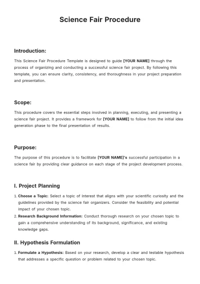 Free Science Fair Procedure Template to Edit Online