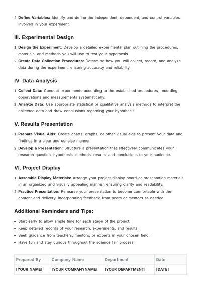 Free Science Fair Procedure Template to Edit Online