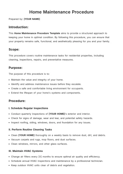 Free Home Maintenance Procedure Template to Edit Online