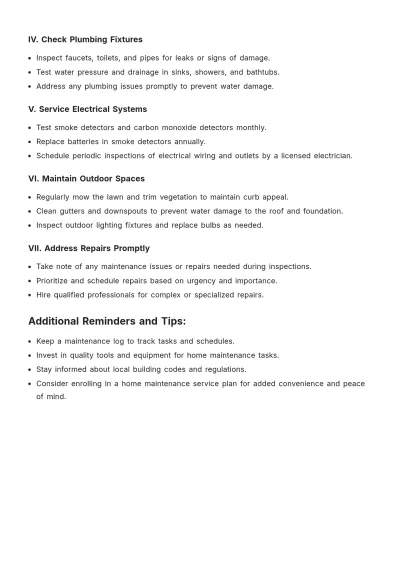 Free Home Maintenance Procedure Template to Edit Online