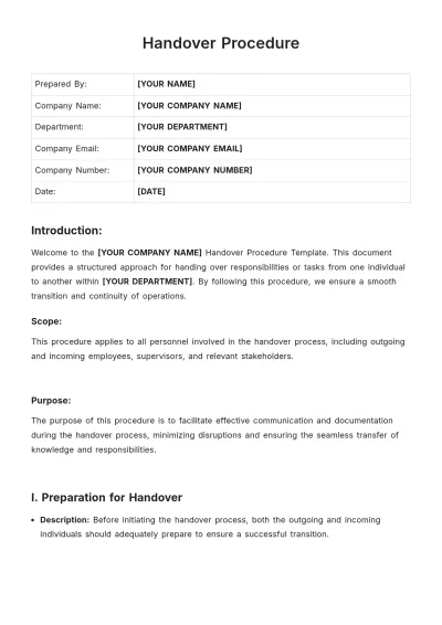 Free Handover Procedure Template to Edit Online