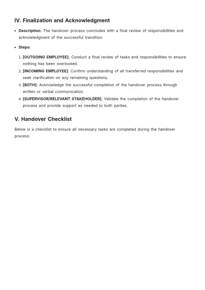 Free Handover Procedure Template to Edit Online