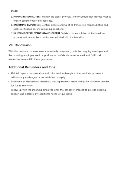 Free Handover Procedure Template to Edit Online