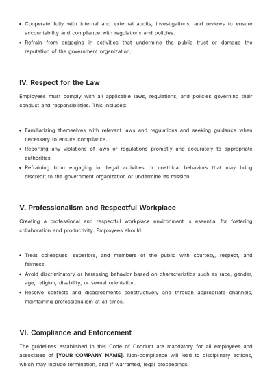 Free Government Code of Conduct Template to Edit Online