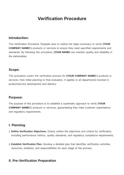 Free Verification Procedure Template to Edit Online