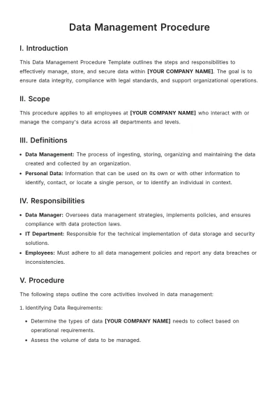 Free Data Management Procedure Templates to Edit Online