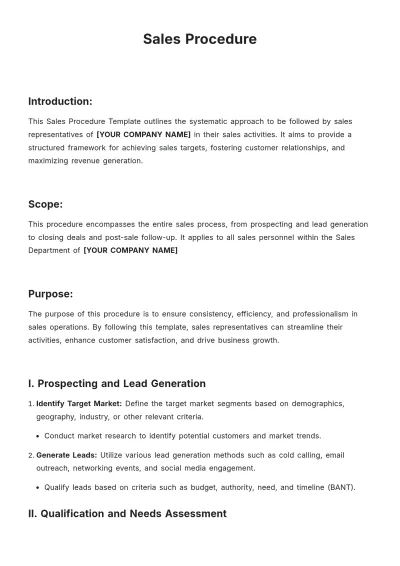 Free Sales Procedure Template to Edit Online
