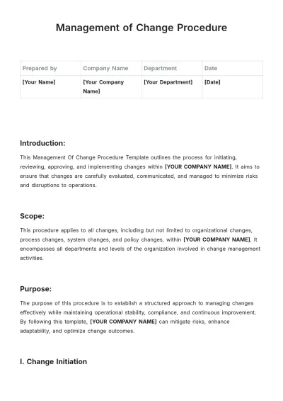 Free Management Of Change Procedure Template to Edit Online