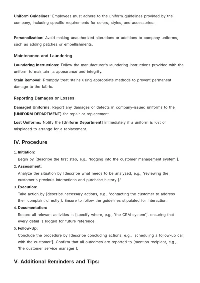 Free Uniform Procedure Template to Edit Online