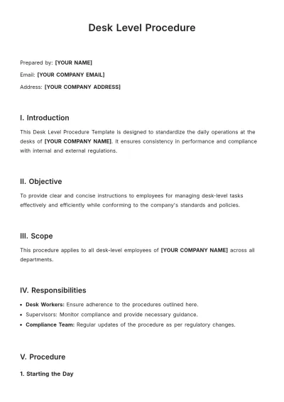 Free Desk Level Procedure Template to Edit Online