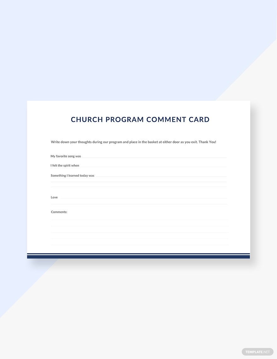 Church Program Comment Card Template