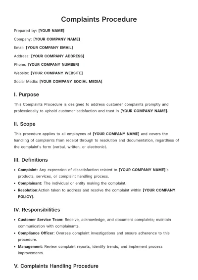 Free Complaints Procedure Template to Edit Online